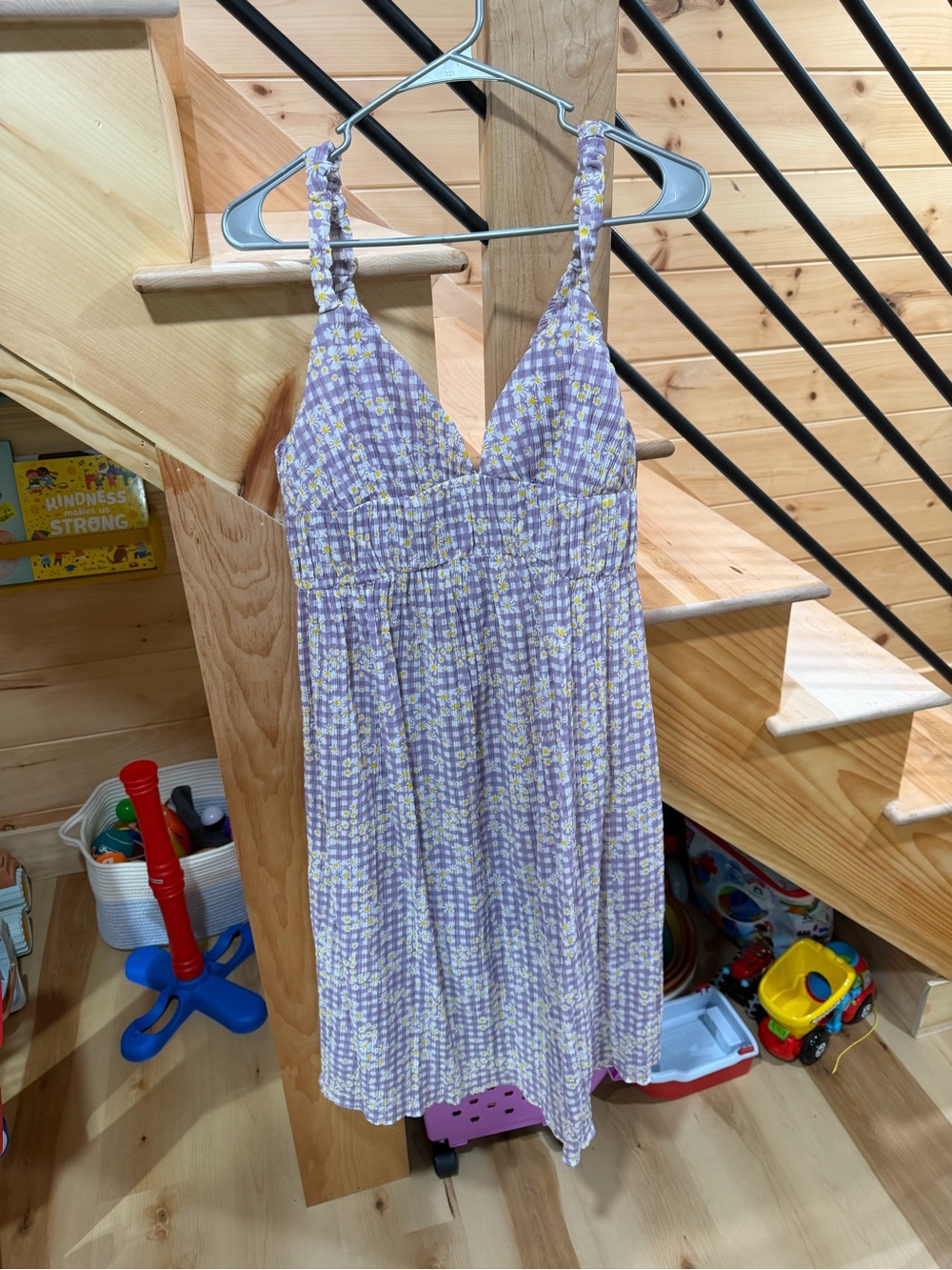 Lush Lavender Gingham Dress with Yellow Floral Dots